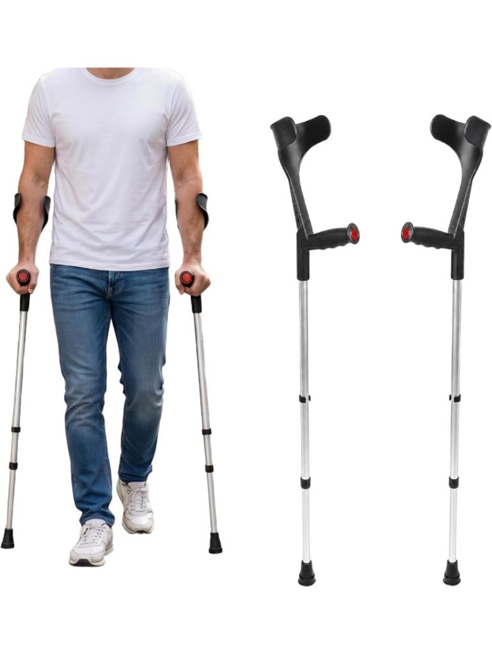 Adjustable Forearm Crutches for Adults - Lightweight, Open Cuff Design (Pair)